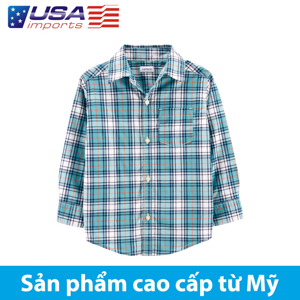 Áo sơ mi tay dài caro xanh Car-tờ Auth Từ Mỹ (1M211210)