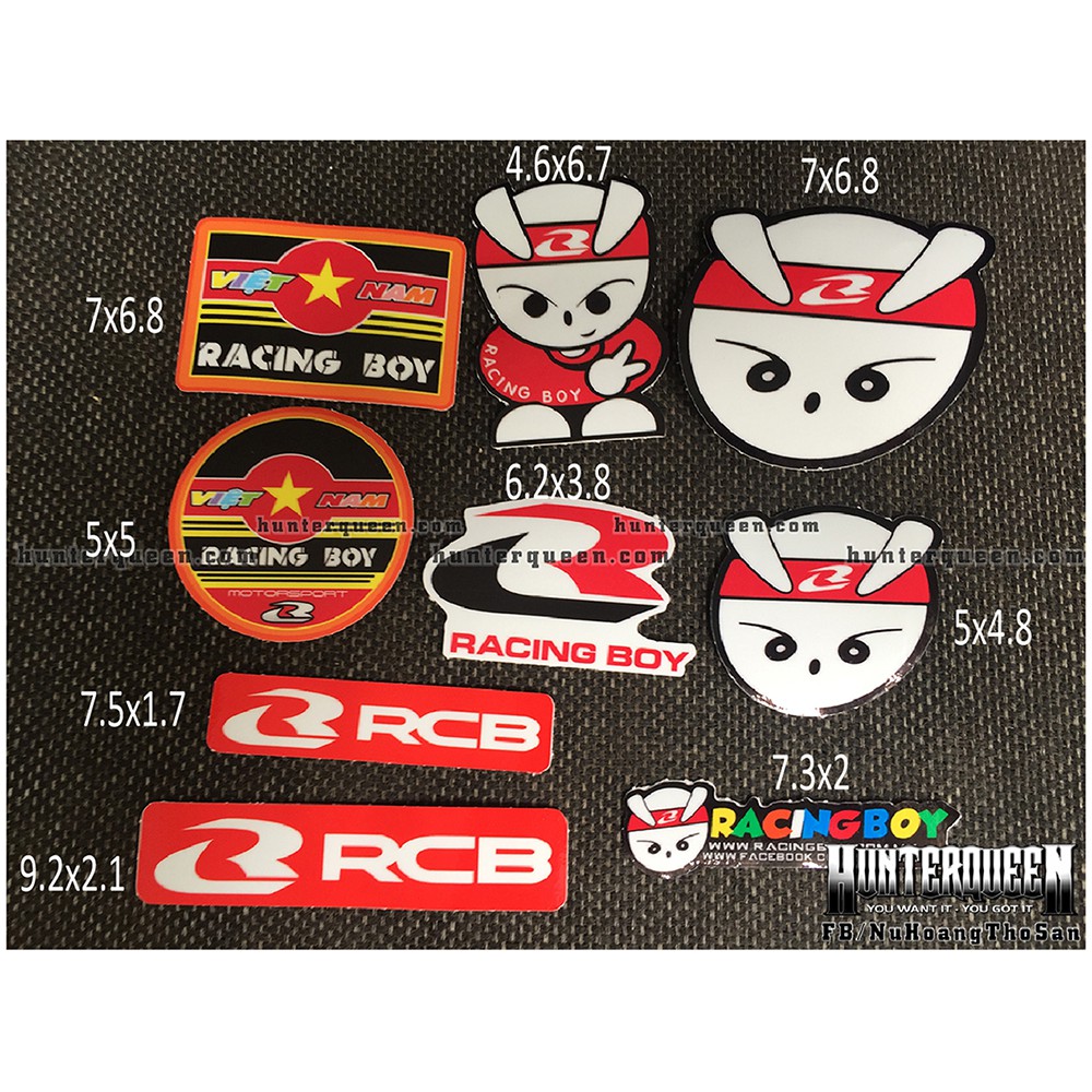 Trọn bộ 8 logo VN RACING BOY. Hình dán thỏ cực ngầu chống nước - Nhận đặt in sticker theo yêu cầu