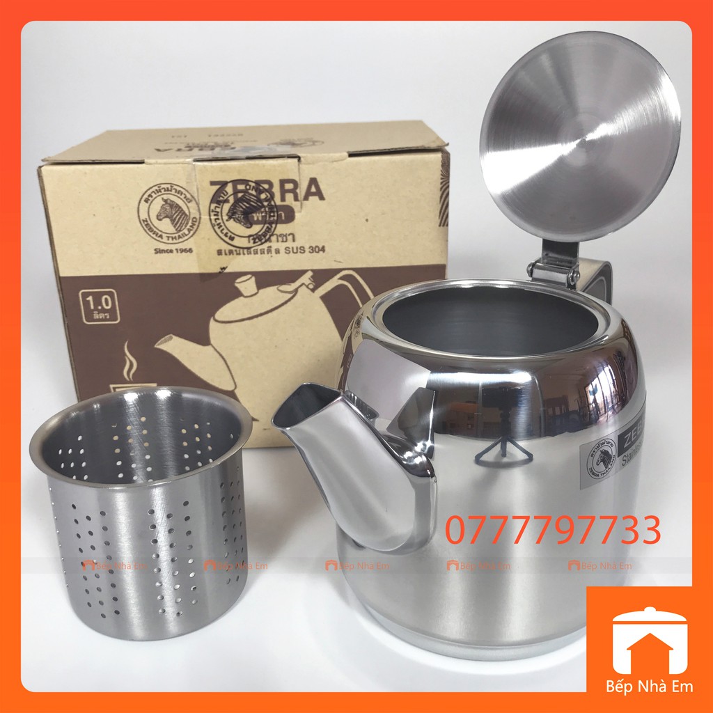 Bình Trà Inox 304 ZEBRA Có Lưới Lọc 1.0L - 113404 - Hàng Nhập Khẩu Thái Lan