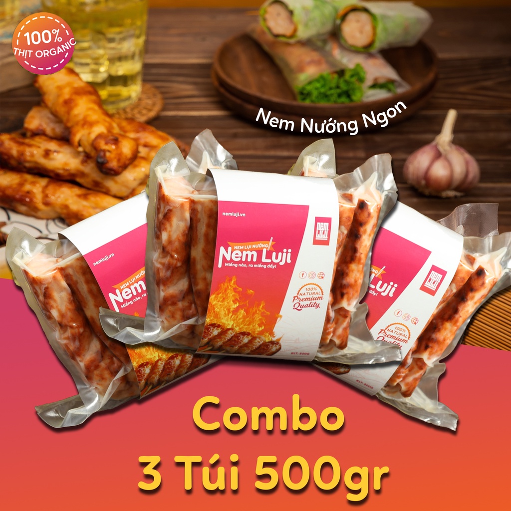 Combo 3 Túi Nem Nướng Chuẩn Hiệu Nem Luji. SP Đóng Gói 500gr - Hương vị Nem Lụi Nướng Nha Trang. Nhận Sỉ Lẻ Số Lượng Lớn