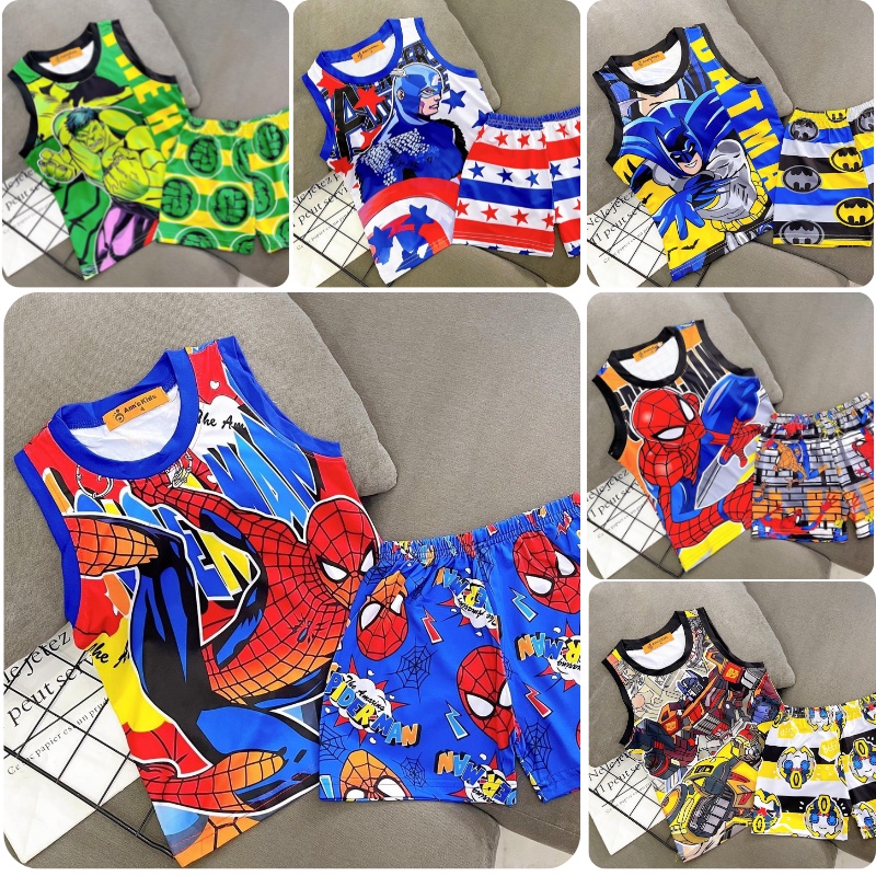Bộ ba lỗ bé trai, bộ sát nách size đại in 3D họa tiết siêu anh hùng chất thun lạnh Mẹ Trang Kids size từ 18 đến 37kg