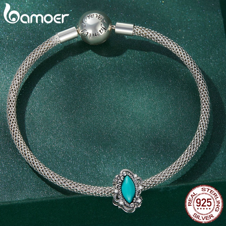 Hạt xỏ BAMOER bạc 952 đính đá ngọc lam nhân tạo