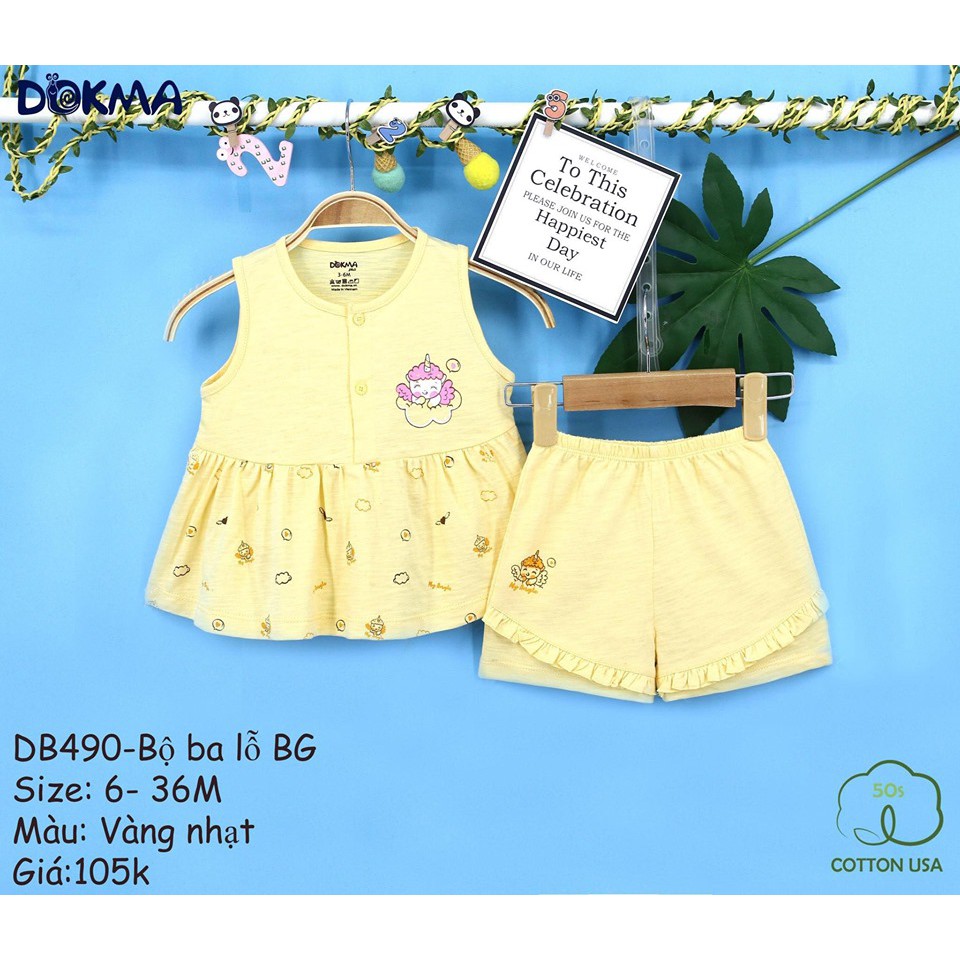 (9-36M)Bộ ba lỗ cotton cho bé gái - DOKMA