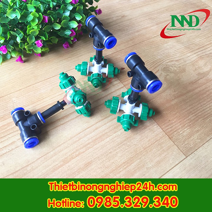 Trọn bộ 5 bộ béc phun sương 4 hướng lắp ống phun sương LPDE phi 8mm| Béc phun sương tưới lan 4 hướng