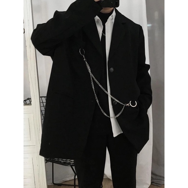 Áo Blazer Đen Khoác Vest Nam Nữ T-A-N Phong Cách Hàn AV018 Tặng Phụ Kiện+ghim băng unisex ulzzang siêu chất màu đen.