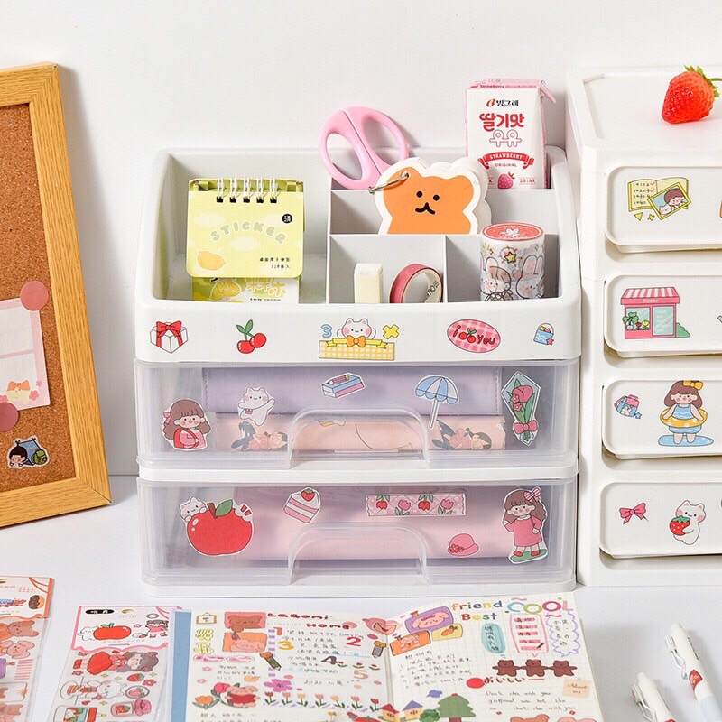 Miếng Stiker Dài Dán Hình Gấu Dán Trang Trí Sổ Tay Xinh Xắn