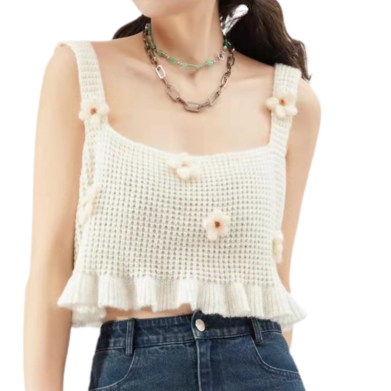 Áo Croptop Sát Nách Dệt Kim Thêu Hoa 3D Kiểu Nhật Bản Thời Trang Mùa Hè Cho Nữ