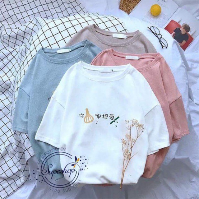 Áo Thun Tay Lỡ Form Rộng Unisex Ulzzang, Áo Phông Nam Nữ Thêu CỦ TỎI - ANHStore - A18