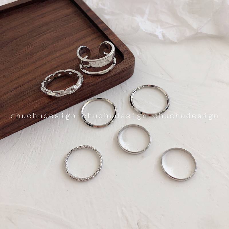 IF YOU Bộ 8 nhẫn   hợp kim màu vàng/ bạc phong cách Hàn Quốc
