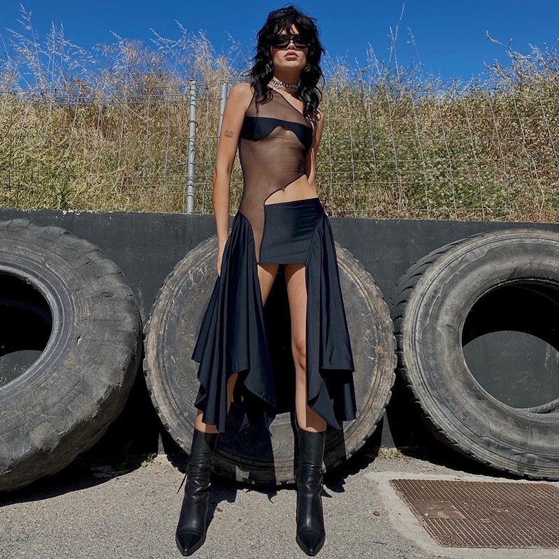 Đầm Sát Nách Phối Lưới Thiết Kế Quyến Rũ Cho Phái Nữ