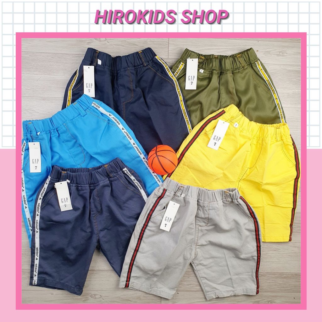 Quần kaki đùi cho bé trai màu trơn lưng thun co giãn size đại 18 đến 28kg - Hirokids