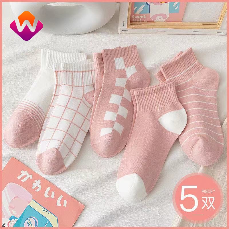 Set 5 đôi vớ nữ cổ ngắn chống trượt họa tiết dễ thương thời trang Hàn Quốc