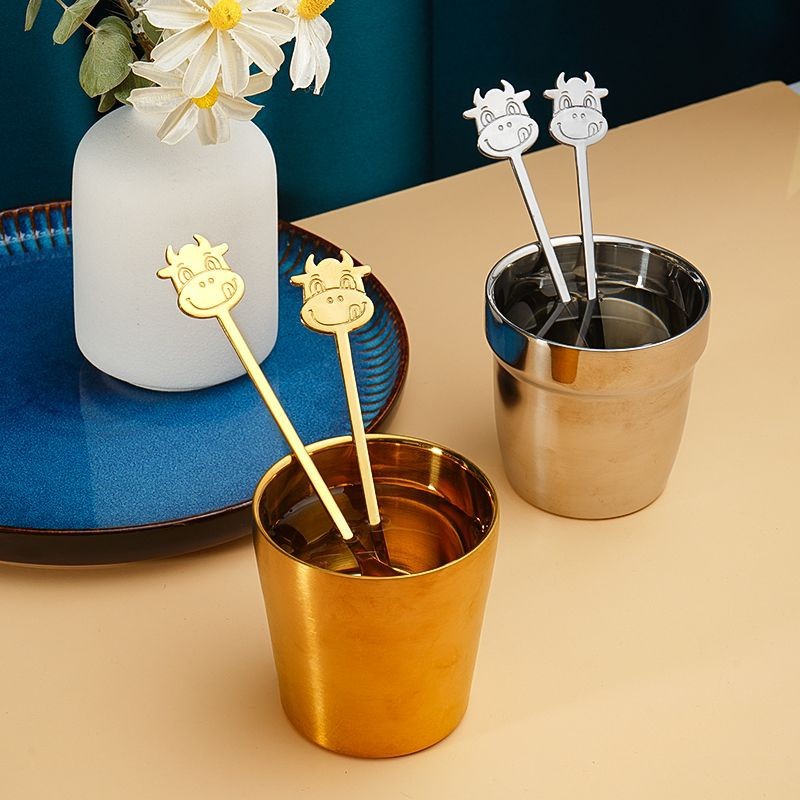 Muỗng Cà Phê Bằng Thép Không Gỉ Hình Đầu Gia Súc Dễ Thương