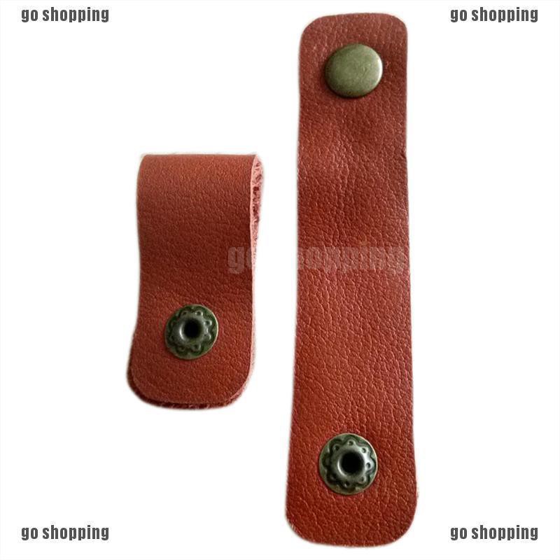 {go shopping}Brown Leather Headphone Earphone Cable Tie Cord Organizer Wrap Winder Holder