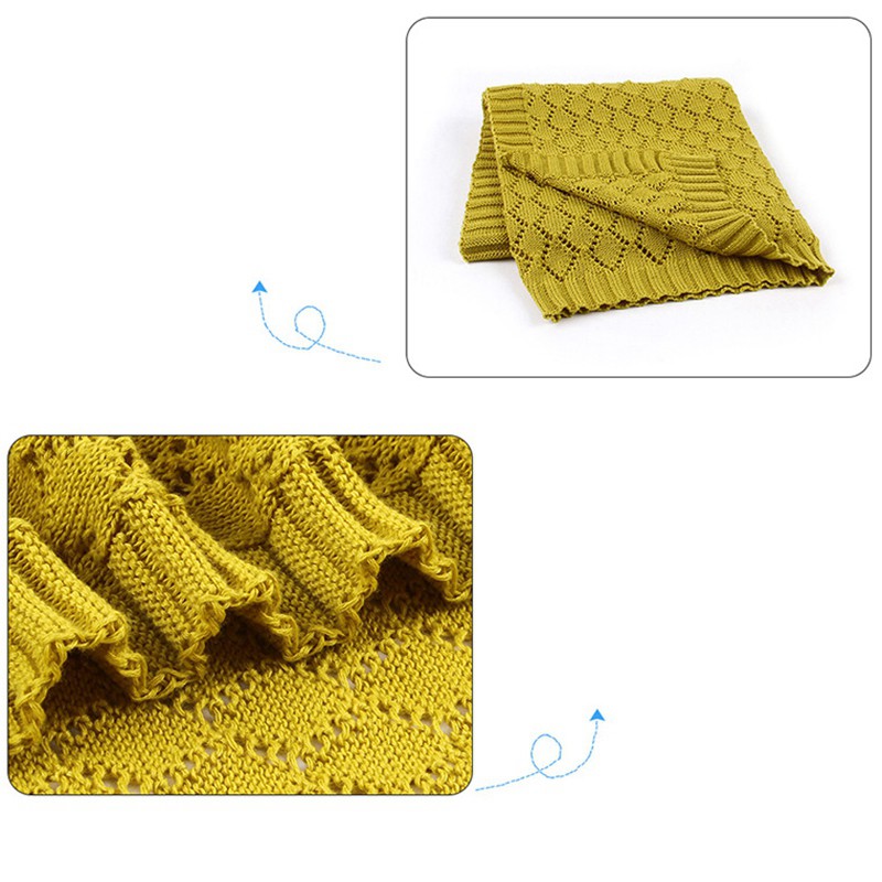 Chăn cotton dệt kim kiêm khăn quấn cho bé sơ sinh màu vàng