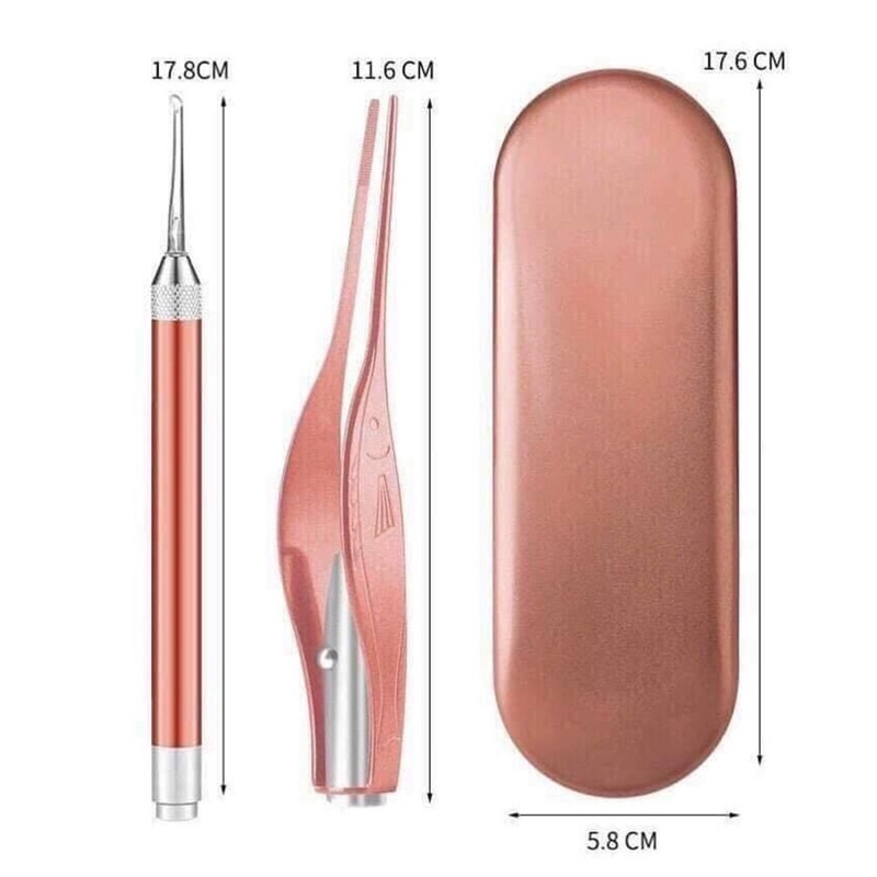 Dụng cụ lấy ráy tai, Bộ đồ lấy ráy tai có đèn cho bé - Tặng kèm pin và đầy đủ phụ kiện.