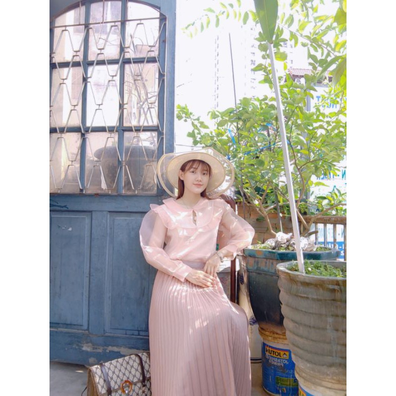 Chân váy xếp ly lụa 2 mặt 90cm