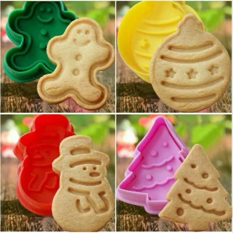 Bộ 4 cutter nhựa nhấn bánh quy hình Noel