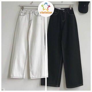 Quần kaki nữ ống rộng chỉ nổi VIETSTAR quần khaki suông kéo dài chân hot