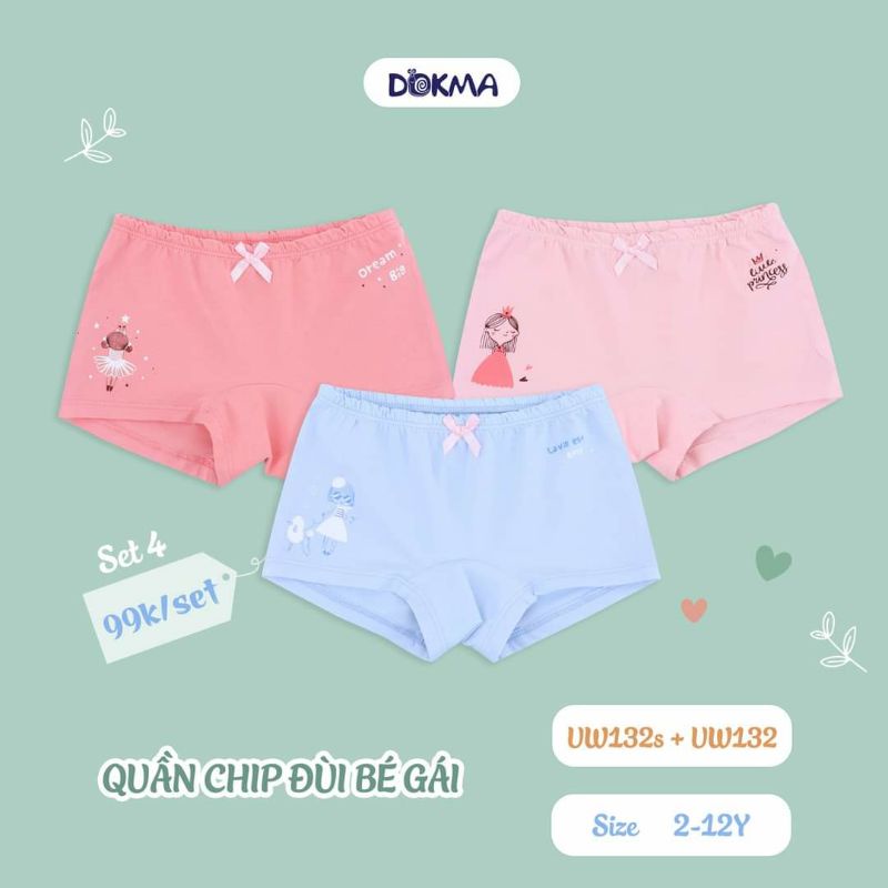 (2-&gt;10 tuổi) set 3 quần lót, chip đùi Dokma- chất cotton hữu cơ siêu mềm mát (UW132)