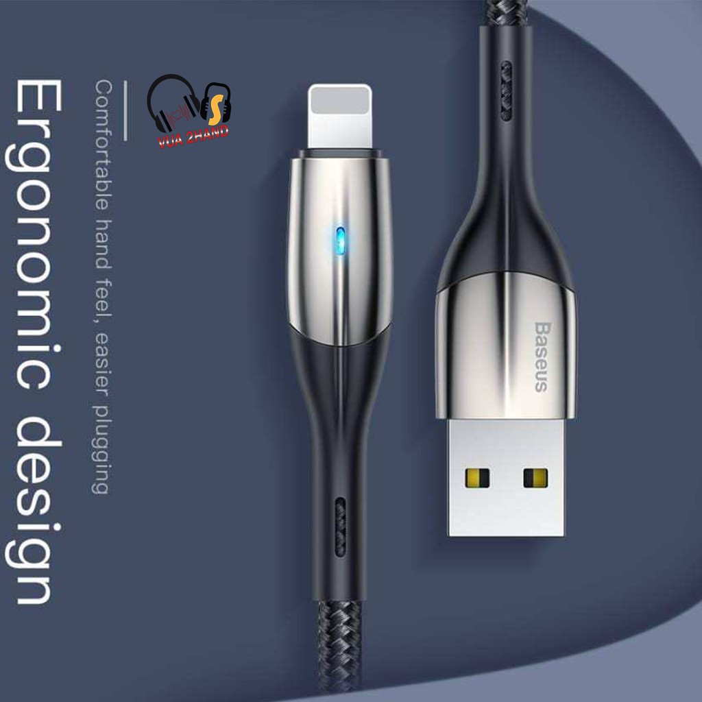 [BH 6 THÁNG] DÂY SẠC NHANH IPHONE CÓ ĐÈN LED 2.4A CHÍNH HÃNG BASEUS HORIZONTAL CABLE DATA 2M ĐEN