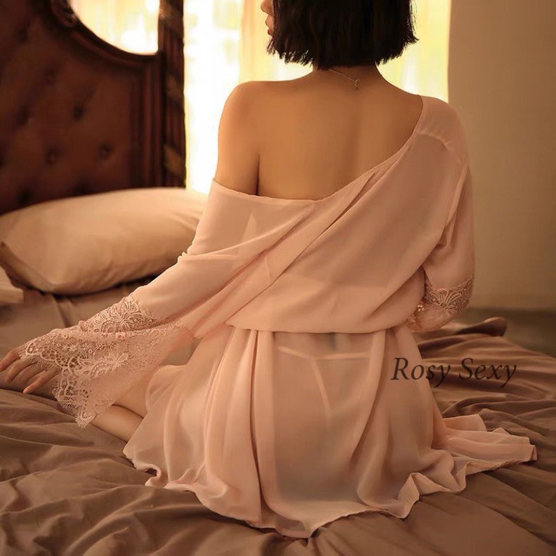 Áo choàng Kimono voan cao cấp tay áo phối ren kết hợp váy ngủ VN1M78 | WebRaoVat - webraovat.net.vn