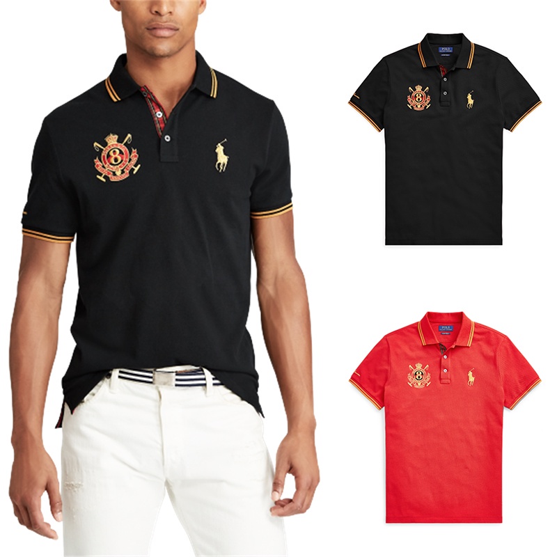 Áo Thun POLO Ngựa Vàng Thêu Không. Áo Thun POLO Tay Ngắn Chất Liệu Cotton Có 8 Huy Hiệu Cao Cấp Thời Trang