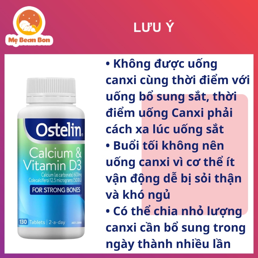 Canxi Bầu Ostelin Calcium &amp; Vitamin D3 của Úc 130 viên bổ sung Canxi và D3 cho bà bầu mẹ sau sinh duy trị hệ miễn dịch