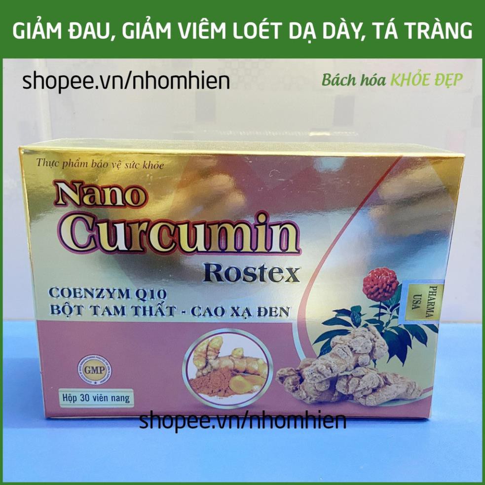 Viên tinh nghệ Nano Curcumin Gold Rostex Tam Thất Xạ Đen giảm viêm loét dạ dày, tá tràng, ung bướu - Hộp 30 viên