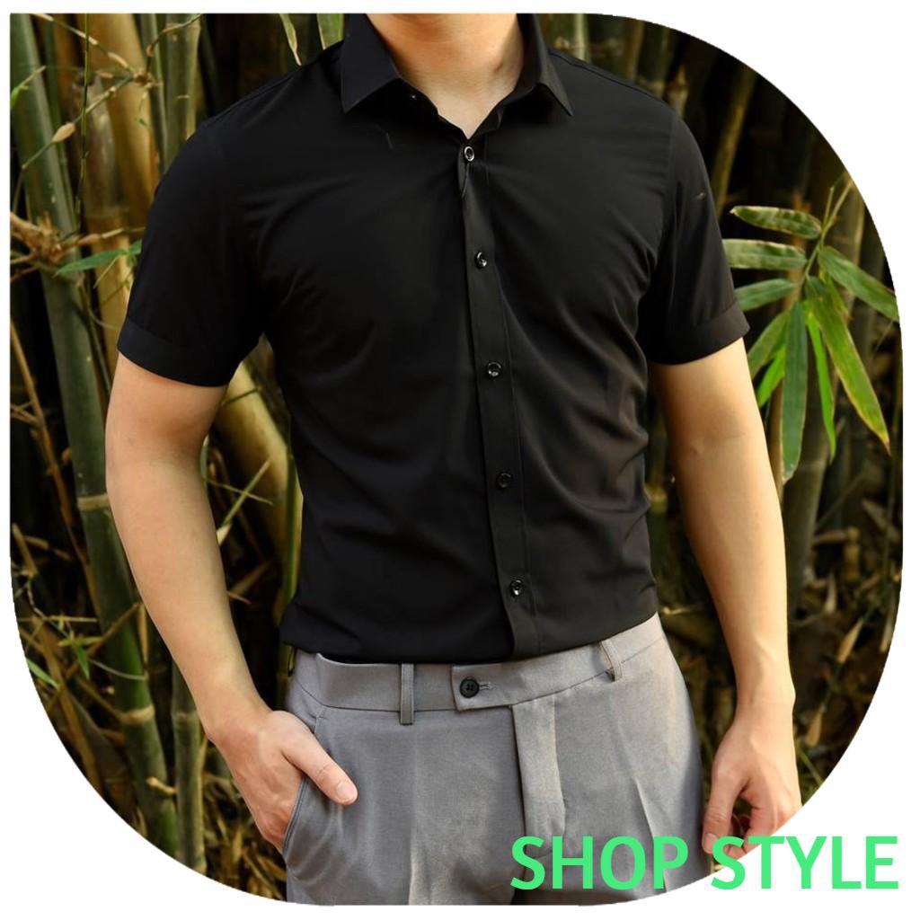 [Mã FAMAYMA2 giảm 10K đơn 50K] Áosơ Mi Nam ngắn tay cotton lụa màu đen [Thời Trang Nam] Siêu Sale | BigBuy360 - bigbuy360.vn
