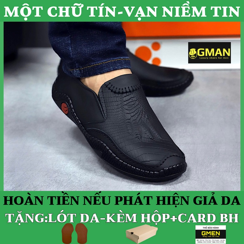 Giày mọi nam chất liệu da bò dập vân cá sấu đế cao su khâu chỉ dù bảo hành 12 tháng TK0103