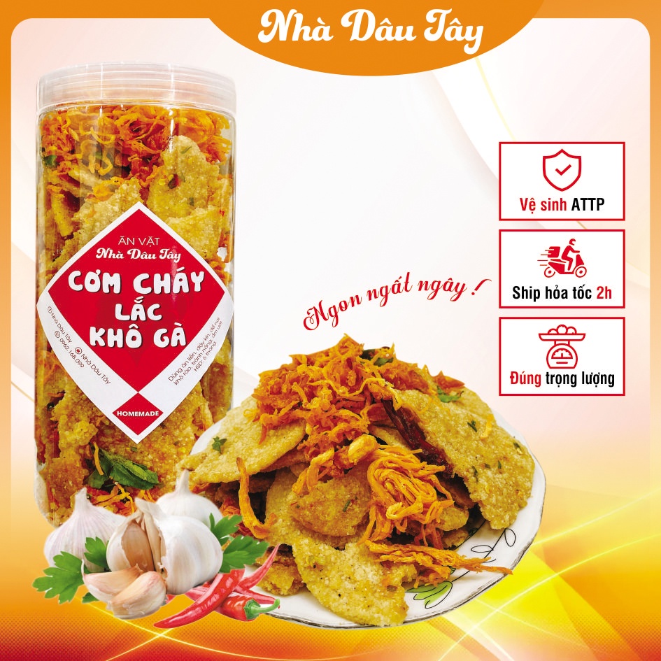 500Gr Cơm Cháy Lắc Khô Gà Hũ To Siêu Ngon Ăn Vặt Nhà Dâu Tây