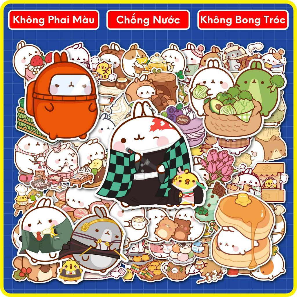 Bộ Sticker Thỏ Molang 40 Hình - Sticker Chống Nước Dán Laptop, Bình Nước, Sổ Tay, Mũ Bảo Hiểm...