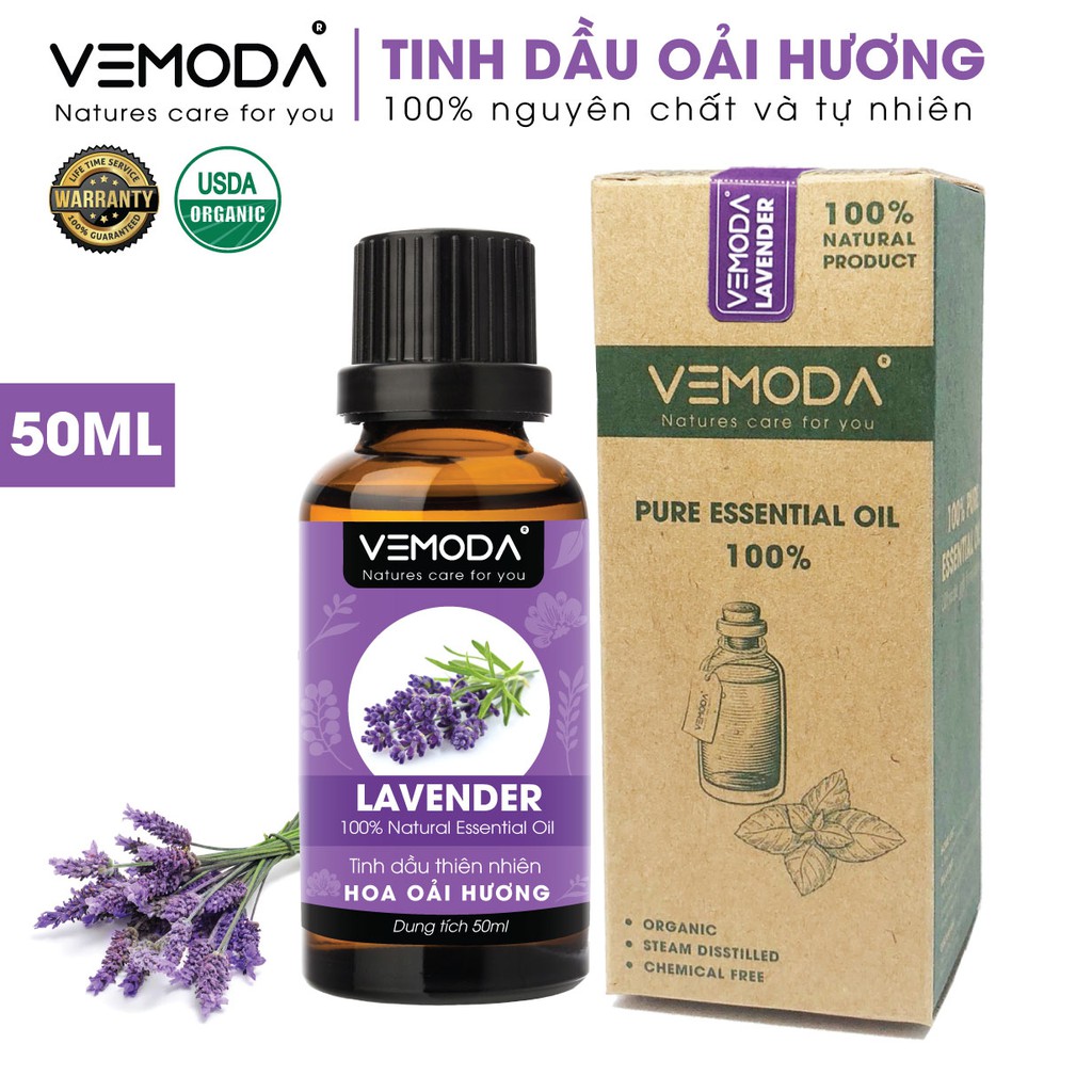 Tinh dầu Oải hương cao cấp VEMODA 50ML khử mùi, tinh dầu xông phòng, thơm phòng, để phòng ngủ, thư giãn, giúp ngủ ngon