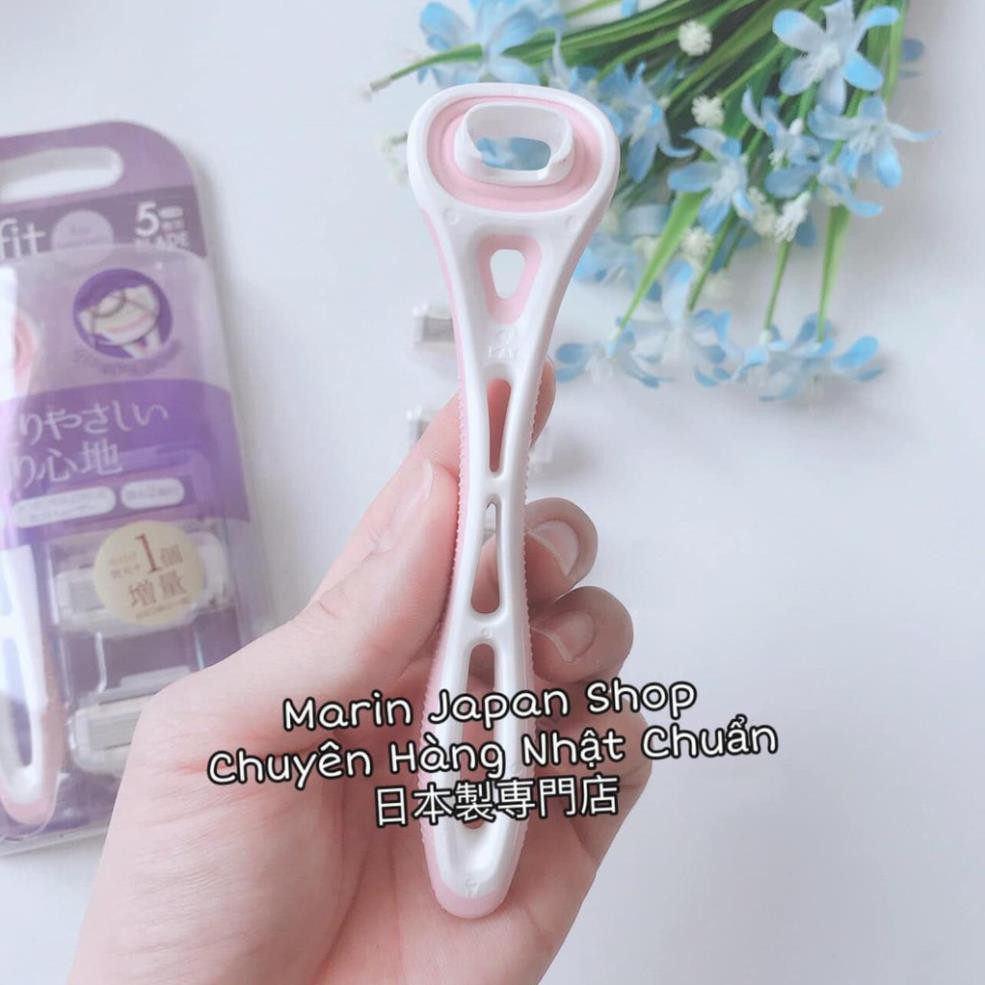 (Sale) Dao cạo lông body 5 lưỡi kép kèm 3 lưỡi dao thay thế Kai Xfit màu tím hồng nội địa Nhật Bản