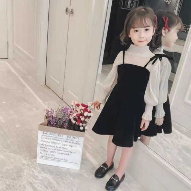 Sét áo luyn kim tuyến váy nhung hàng QC cao cấp cho bé gái