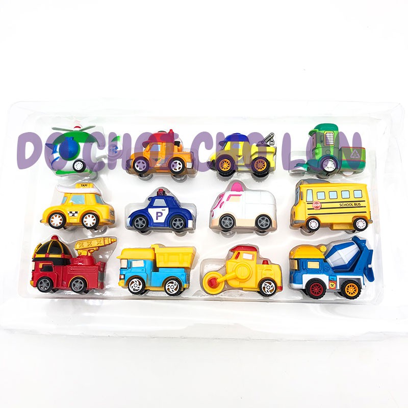 Hộp đồ chơi 12 xe Robocar Poli bằng nhựa chạy trớn P7