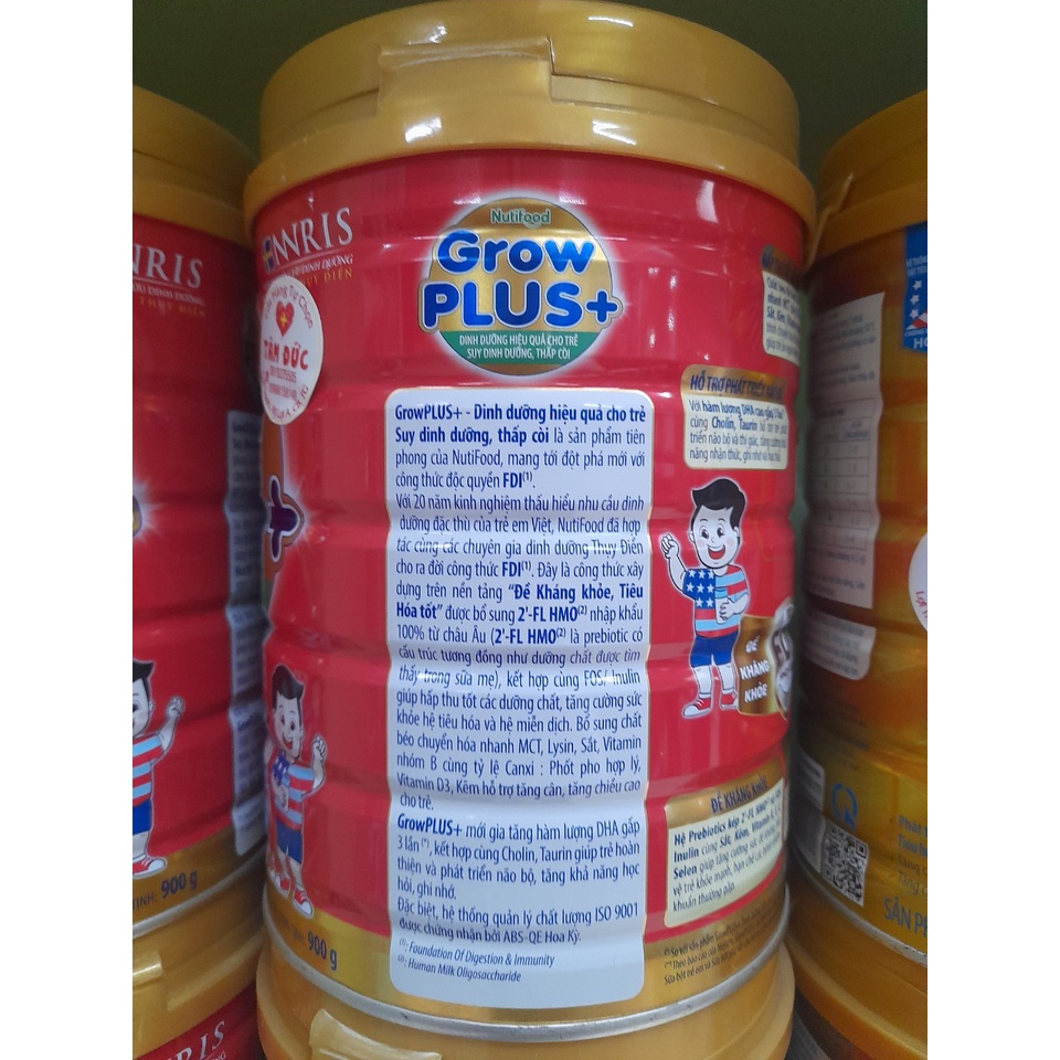 Lon Sữa 900g và 1500g Nutifood Grow Plus Đỏ  sản phẩm cho trẻ suy dinh dưỡng thấp còi