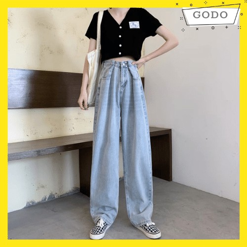 Quần JEAN NỮ ỔNG RỘNG GÀI EO Ulzzang Unisex Basic Tôn Dáng Hack Chân GODO