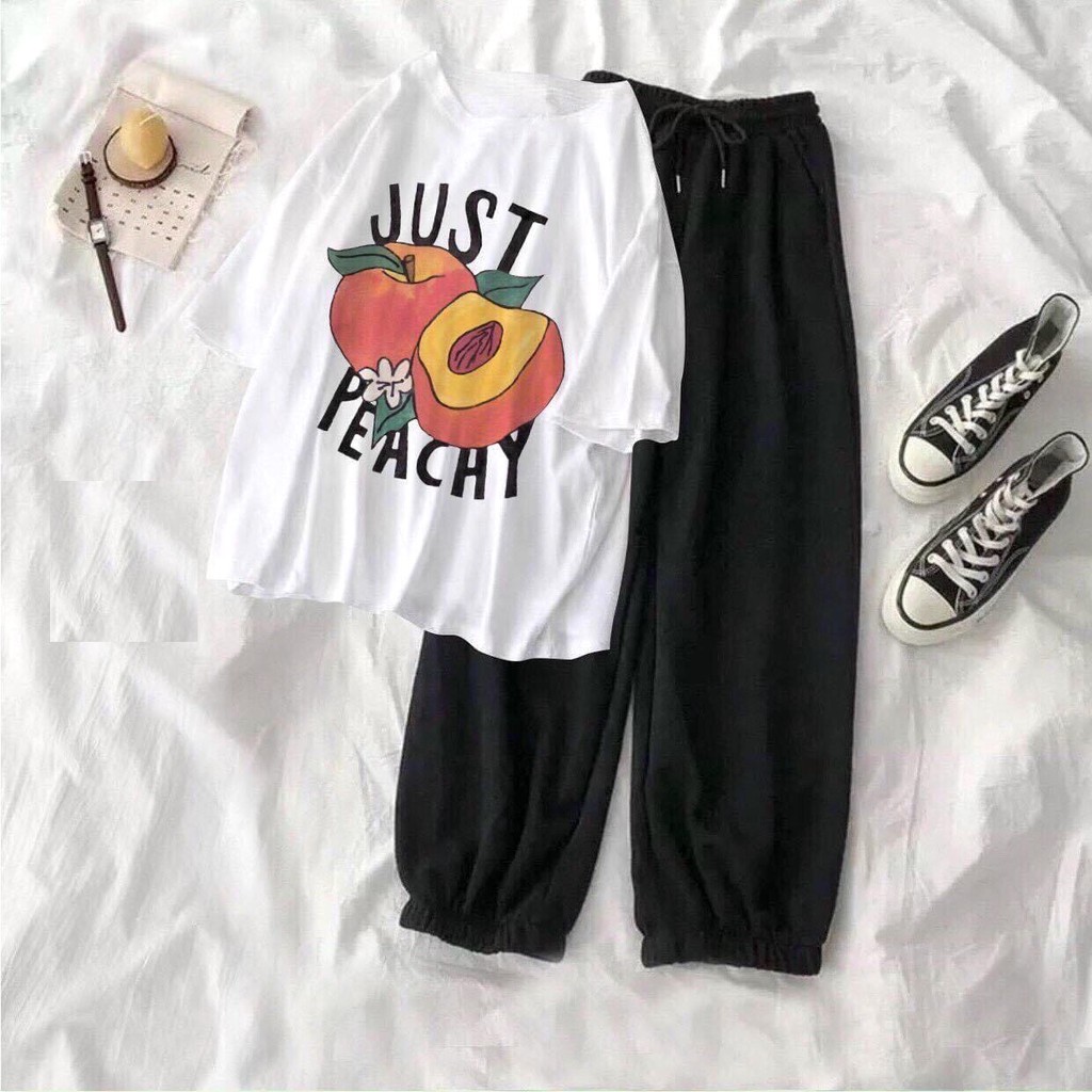 Set Chibi Ống Boom PEONYB Nữ [FREESHIP] 🌸 Bộ quần thun dài áo phông tay lỡ form rộng in hình cute Ulzzang HOT 🌸 | BigBuy360 - bigbuy360.vn