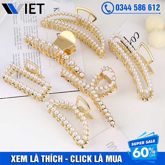 Kẹp Tóc Kim Loại Đính Đá Và NTrai Bản To Màu Mạ Vàng Bắt Mắt Thu Hút Mọi Ánh Nhìn