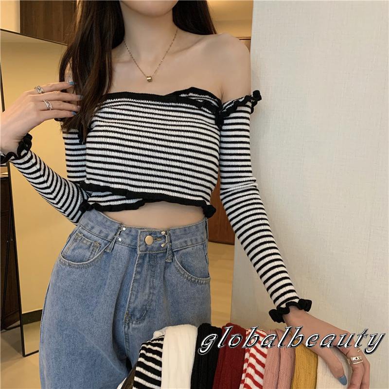 Áo Croptop Tay Dài Trễ Vai Thiết Kế Đan Dây Chéo Quyến Rũ | BigBuy360 - bigbuy360.vn