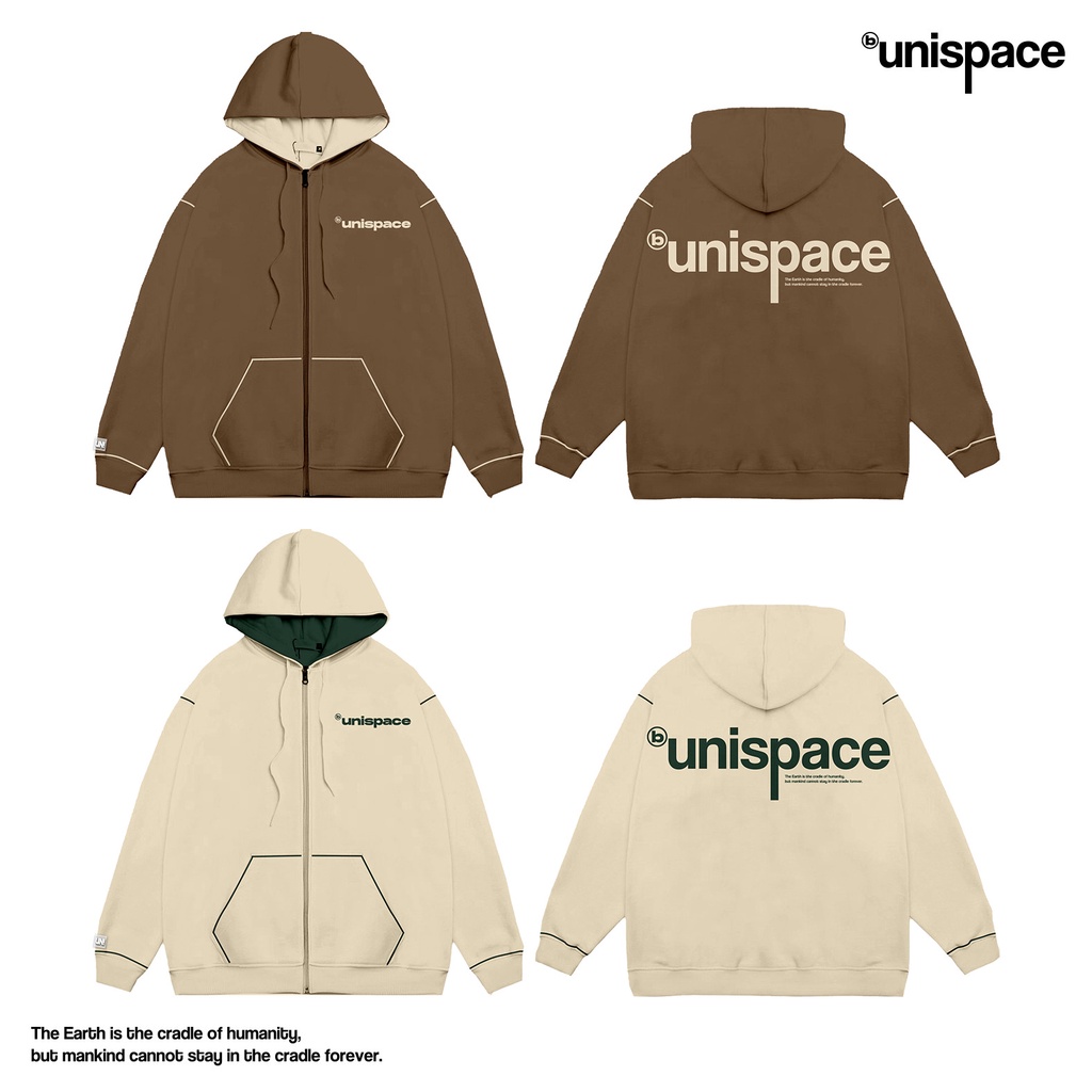 Áo hoodie zip local brand By UniSpace áo khoác unisex nam nữ form rộng vải nỉ signature ver 1