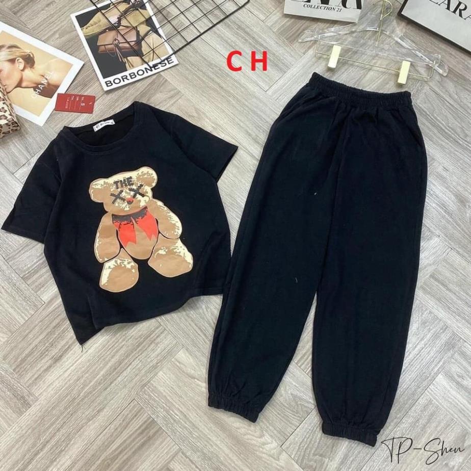 sét đồ gồm áo phông gấu the chất cotton + quần bom xuongmayconghuong