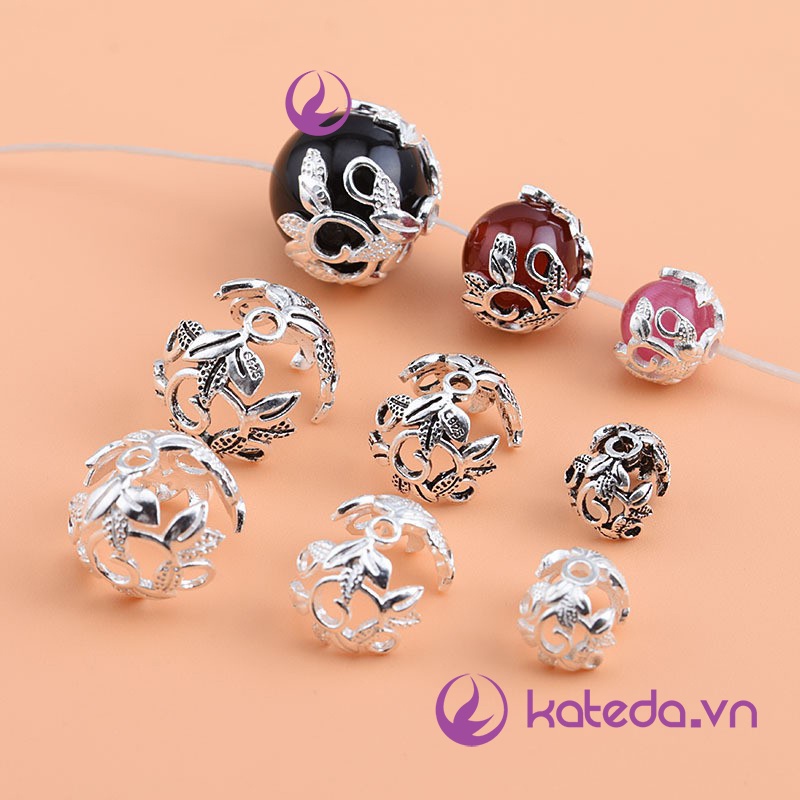 Charm Bạc 925 ( Bạc ta / Bạc thái )  Charm bọc hạt hình lá cho size hạt 6mm/ 8mm