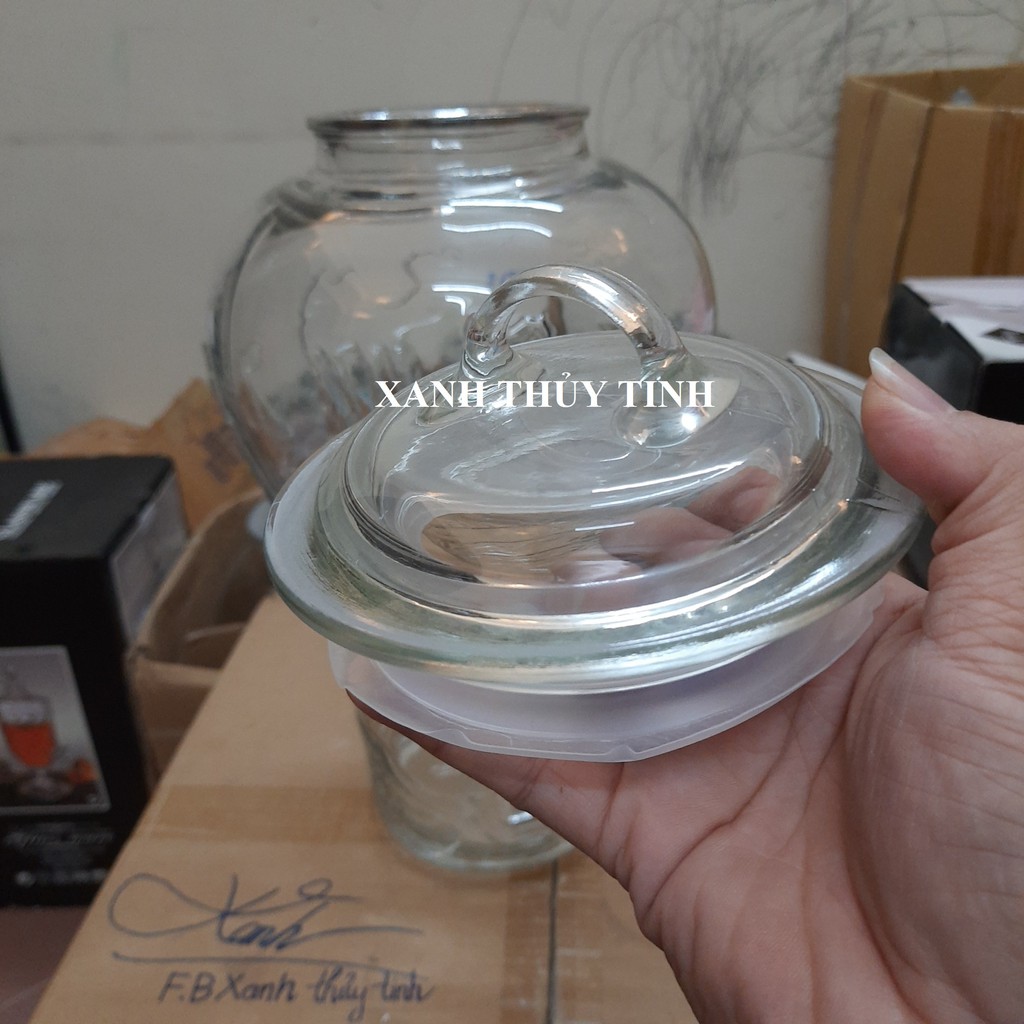 Bình thủy tinh họa tiết LẠC ĐÀ, ngâm sâm, nấm, hoa quả trong veo - 8 lít