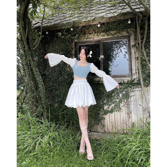Chân váy ngắn màu trắng họa tiết trơn | SOFIA SKIRT - CLÉLIE