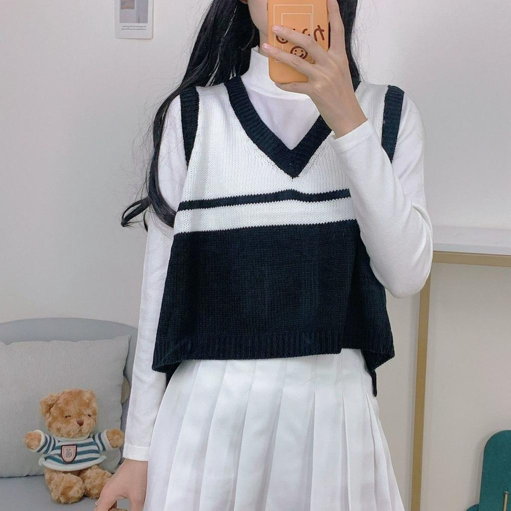 Áo Sweater sát nách dệt kim khoác ngoài cổ chữ V thời trang mới cho nữ