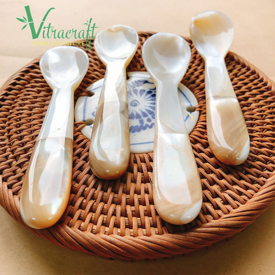 Thìa/Muỗng Cà Phê. Hàng xuất khẩu Châu Âu. Chất liệu từ Vỏ Xà Cừ và Ốc Biển Cao Cấp. Size 11x2.5cm