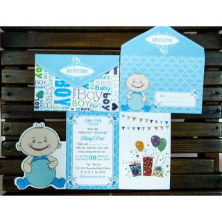 50 thiệp thôi nôi, sinh nhật hình bé ôm bóng (in kiểu mới)
